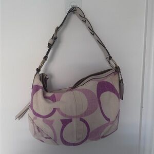 Coach Signature Purple and Cream Hobo Bag